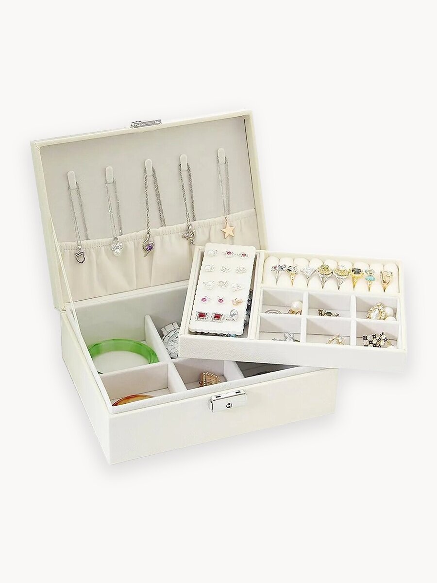 Шкатулка для хранения украшений для ювелирных украшений часов колец мелочей большая белая. Органайзер для бижутерии.
