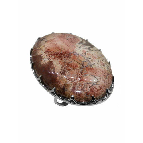 Кольцо Игуана, серебро, 925 проба, родирование, яшма, красный