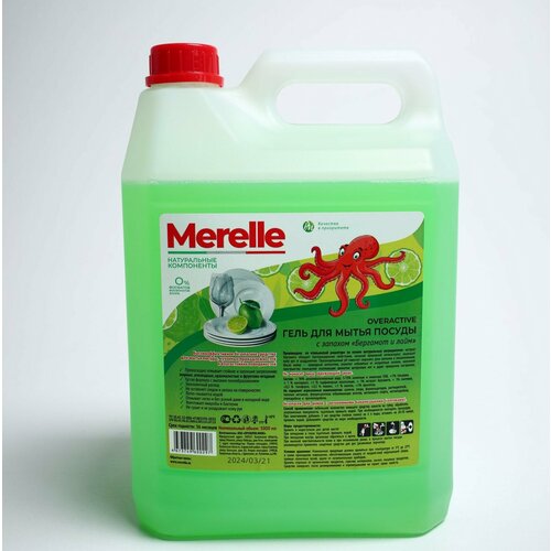 Merelle (Мерэль) Средство для мытья посуды OVERACTIVE с ароматом Лайм и бергамот, 5л