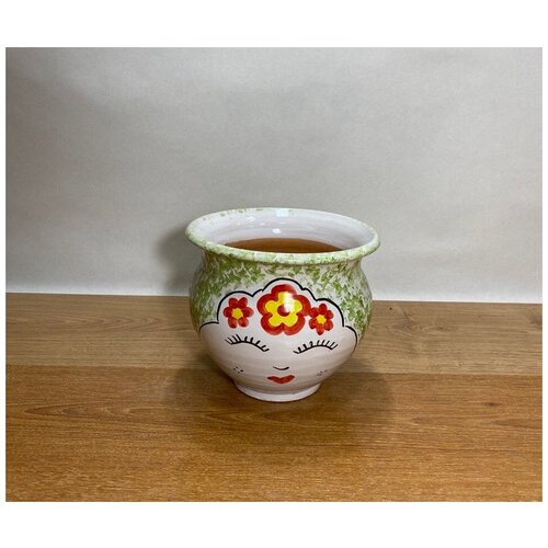 Горшок цветочный в восточном стиле ручной работы, 2,5 л, ручная работа, керамика, глазурь