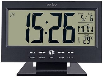 Часы-будильник Perfeo "Set", черный, время, температура, дата