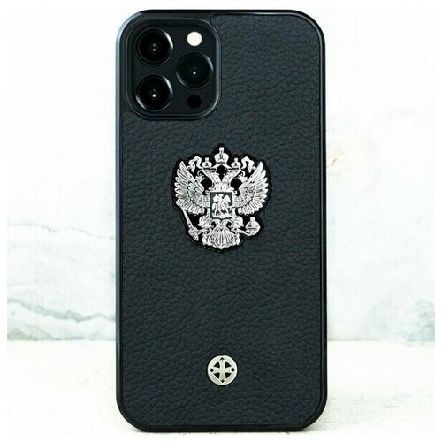 Чехол iPhone 14 - Euphoria Premium Leather Black - Герб РФ