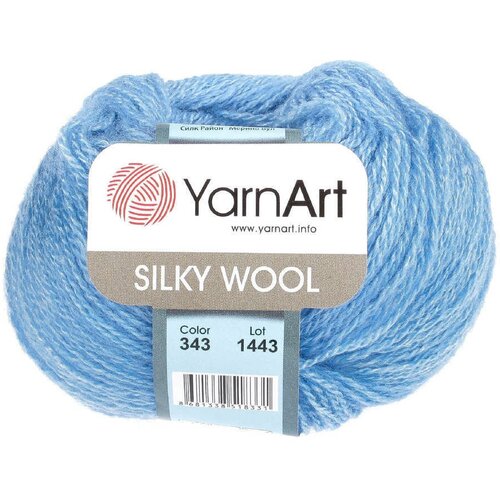 Пряжа Yarnart Silky wool голубой (343), 65%шерсть мериноса/35%искусственный шелк, 190м, 25г, 3шт