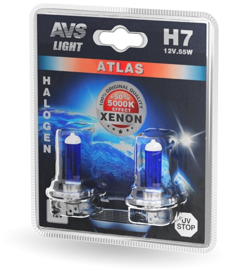 Галогенная лампа Avs atlas /5000к/ h7.12v.55w. 2шт. Avs A78570S