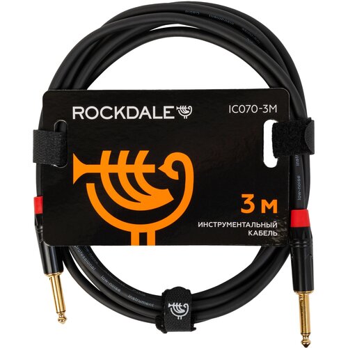 ROCKDALE IC070-3M инструментальный кабель, позолоченные металлические разъемы mono jack, цвет черный, 3 метра