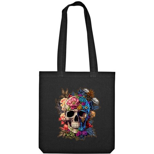 Сумка шоппер Us Basic, черный мужская футболка череп украшенный растениями и цветами s черный