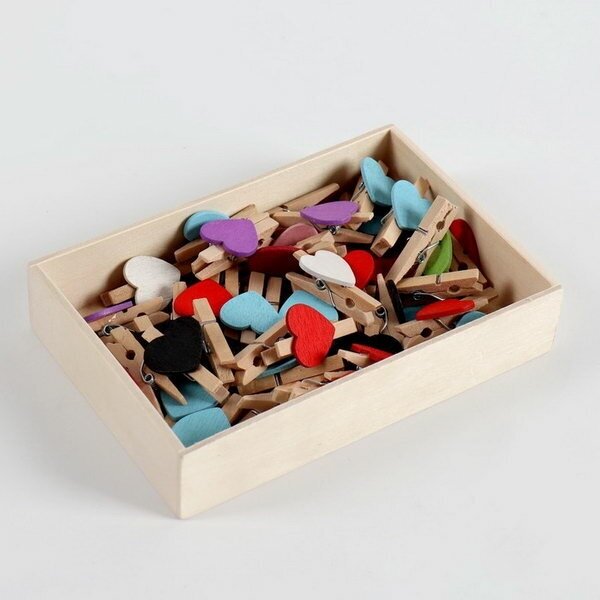 Набор прищепок в деревянной коробке "Сердечки" набор 50 шт.
