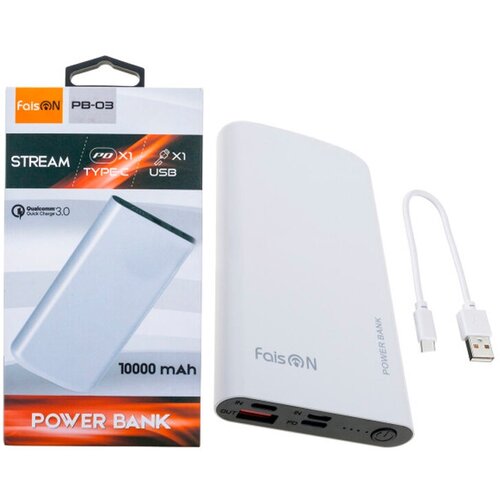 Внешний аккумулятор Power Bank FaisON PB-03 для 10000mAh 20W 2USB QC30 PD белый 136900₽