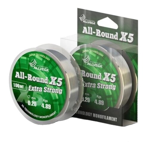 Монофильная леска ALLVEGA ALL-ROUND X5 d=0.2 мм, 100 м, 4.89 кг, серебристый, 1 шт.