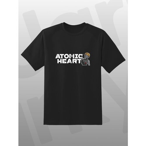 фото Модная черная футболка с принтом atomic heart / базовые + оверсайз размеры / стильная надпись со смыслом / хлопок jarky