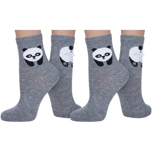 фото Комплект из 2 пар женских носков hobby line рис. 03, серые "панда 3d", размер 36-40