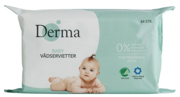 Салфетки влажные `DERMA` BABY детские 64 шт