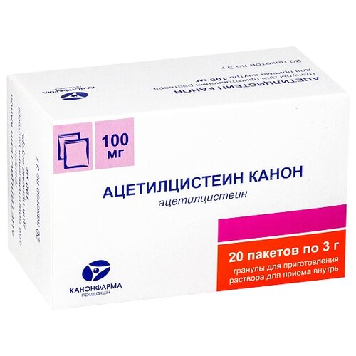 Ацетилцистеин Канон гран. д/пригот. р-ра д/вн. приема пак., 100 мг, 3 г, 20 шт.
