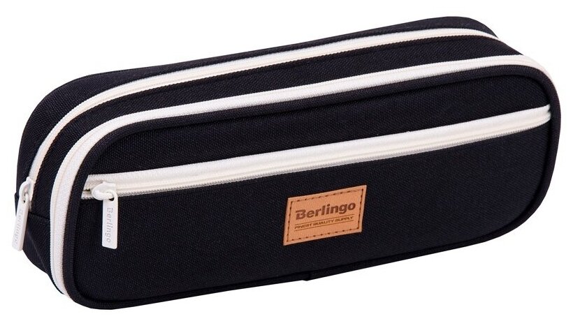 Пенал Berlingo мягкий, 2 отделения, 1 карман, 220х80х50 мм, "Classic black", полиэстер (PM09125)