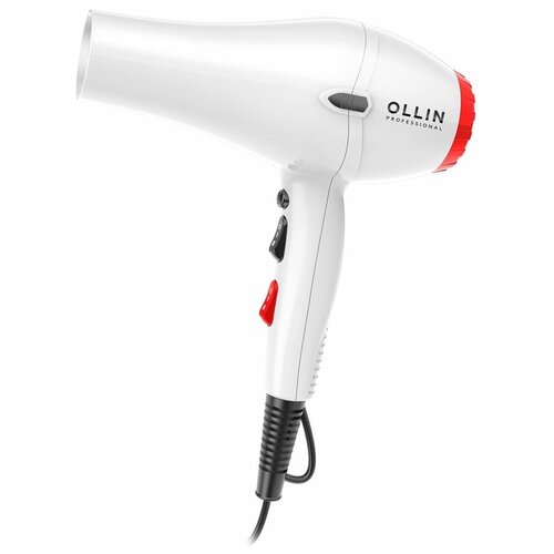 Фен Ollin Professional Hair Tools OL-7201 Фен профессиональный 2000-2300W, Фен профессиональный 2000-2300W, 2 насадки, белый, 1 шт ollin professional ol 7133 профессиональный фен красный 1 шт