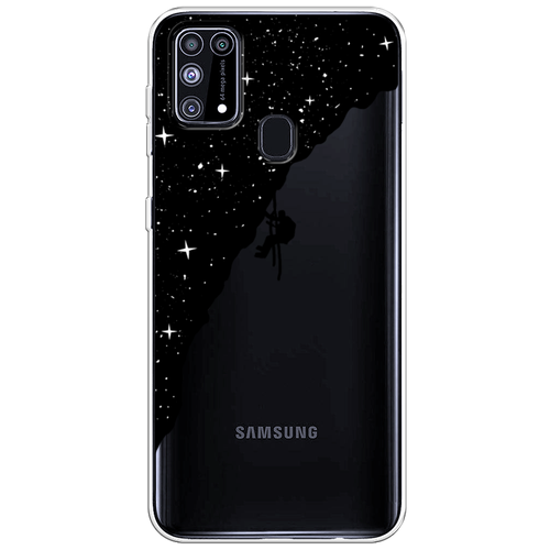 Силиконовый чехол на Samsung Galaxy M31 / Самсунг Галакси М31 Скалолаз в космосе, прозрачный