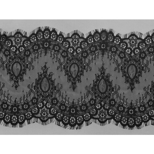 Кружево реснички KRUZHEVO, арт. TBY 5042, 250мм, цвет 2 черный, уп.15м (по 3м) черное неэластичное кружево шантильи
