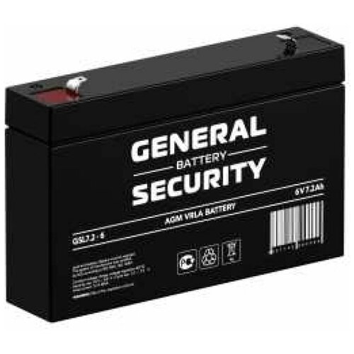 Аккумулятор GSL7.2-6 GENERAL SECURITY (6В 7.2Ач) для скутеров, ИБП, сигнализаций, GPS оборудования, телекоммуникации, эхолотов