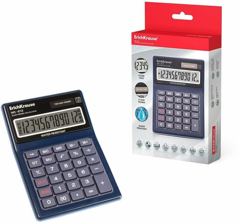 Калькулятор настольный 12-и разрядный ErichKrause WC-612 водонепроницаемый