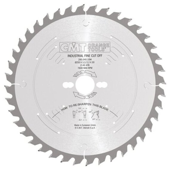 Пильный диск по дереву Cmt 285.040.10M, 250x30x3,2/2,2 15° 10° ATB Z=40