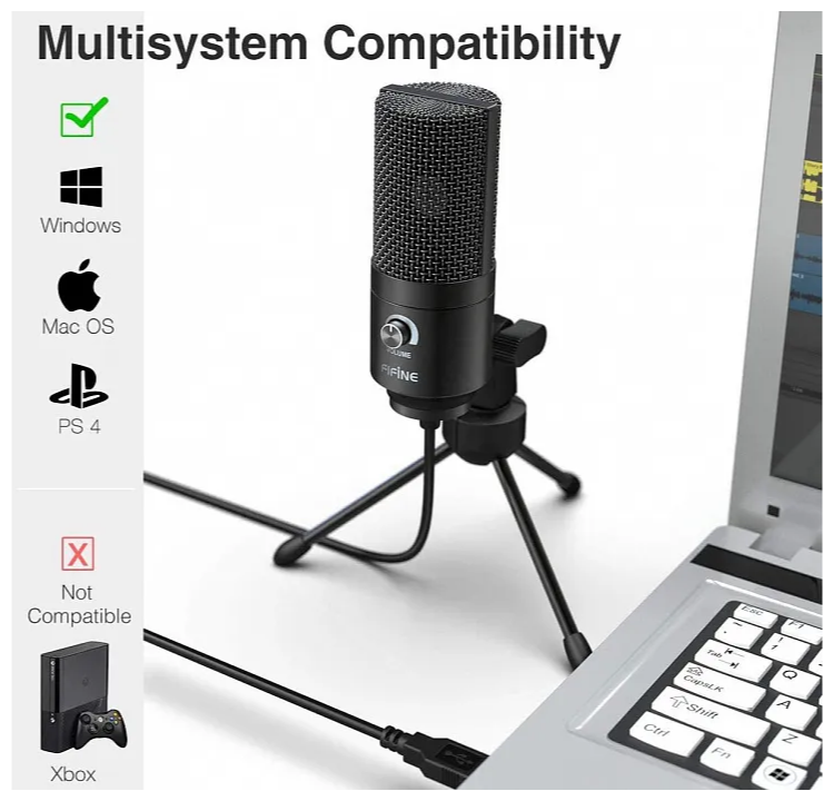 Конденсаторный студийный USB-микрофон FIFINE K669B + ветровик в подарок (компьютерный игровой для стримов для конференций)