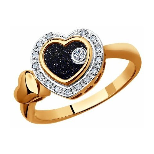 Кольцо Diamant online, золото, 585 проба, сапфировое стекло, авантюрин, бриллиант, размер 18.5