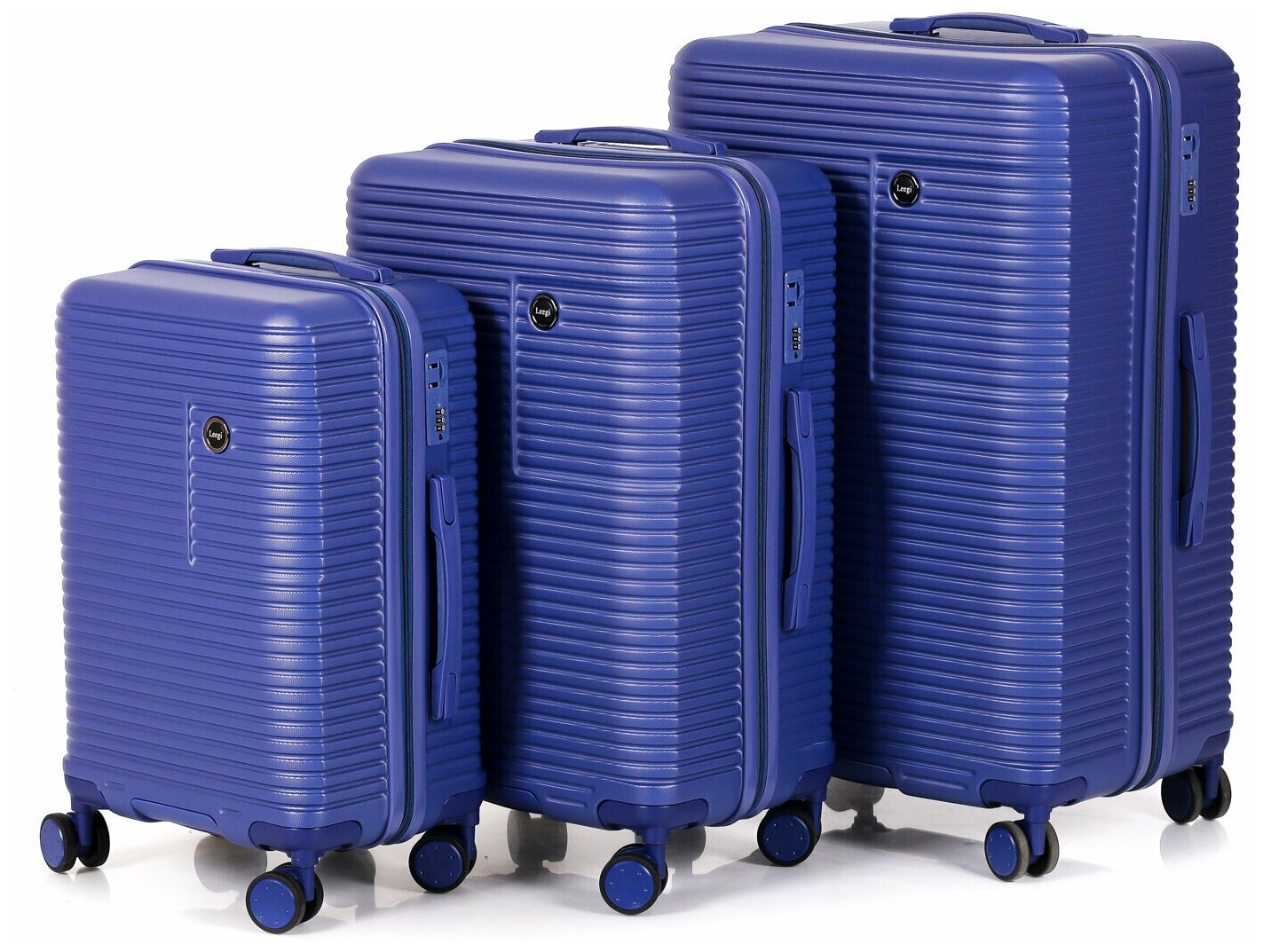 Комплект из 3-х пластиковых чемоданов Leegi 3в1. Цвет Синий.+M+S (ручная кладь) 