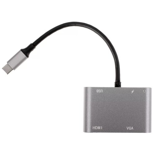 Переходник/адаптер Aopen USB Type-C - VGA, HDMI (ACU4511), 0.12 м, серебристый переходник адаптер aopen usb type c vga hdmi acu4511 0 1 м серебристый