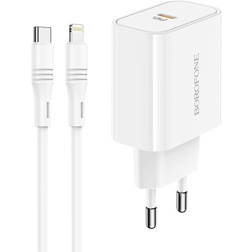 Зарядное устройство Borofone BA57A Easy Speed 1xUSB-C PD3.0 20W 3A + кабель USB-C - Lightning 1.0m White адаптер для зарядки телефона awei pd2 pd qc3 0 с кабелем type c to lightning