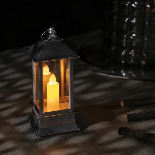 Светодиодная фигура "Серебристый фонарь со свечкой" 5.5 x 13 x 5.5 см, пластик, батарейки AG13х3, свечение тёплое белое