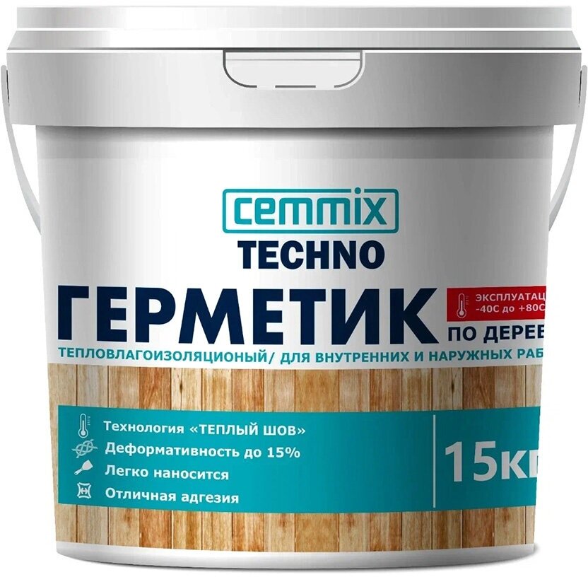 Акриловый герметик для дерева теплый шов Cemmix, 15 кг, медовый