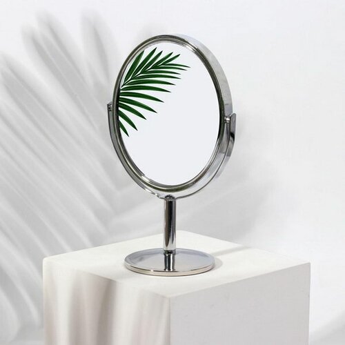 Зеркало на ножке, двустороннее, с увеличением, зеркальная поверхность 9 x 10.5 см, цвет серебристый