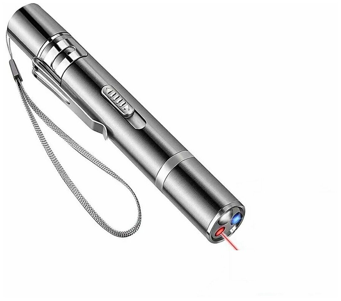 7в1 USB Перезаряжаемый LED светодиодный фонарик-лазер SolarLamp, лазерная указка с УФ детектором, заряжается от USB, дразнилка для питомцев. — фото 1