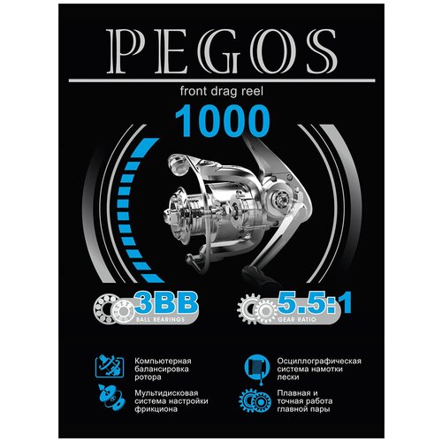 Катушка безынерционная AQUA Катушка для рыбалки AQUA Pegos 1000 (3 подшипника) / безынерционная для спиннинга удочки фидера под любую руку 1000