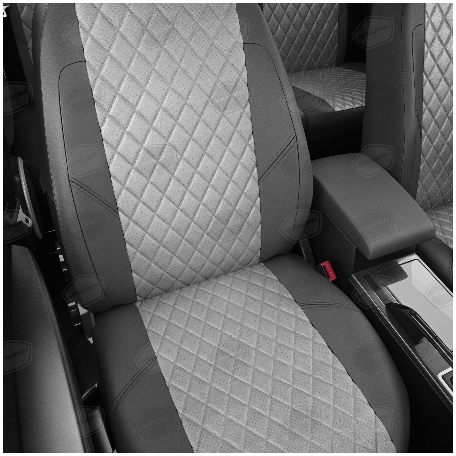 Чехлы на сиденья ВАЗ Лада Приора 2 (VAZ Лада Приора 2) с 2014-н в седан 5 мест ромб с серый-т серый