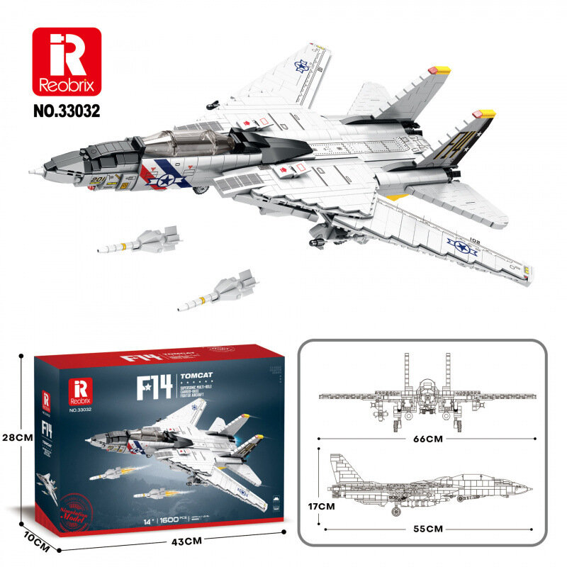 33032 F-14 Военный истребитель конструктор, образовательная игрушка-конструктор для мальчиков, сборная фигурка