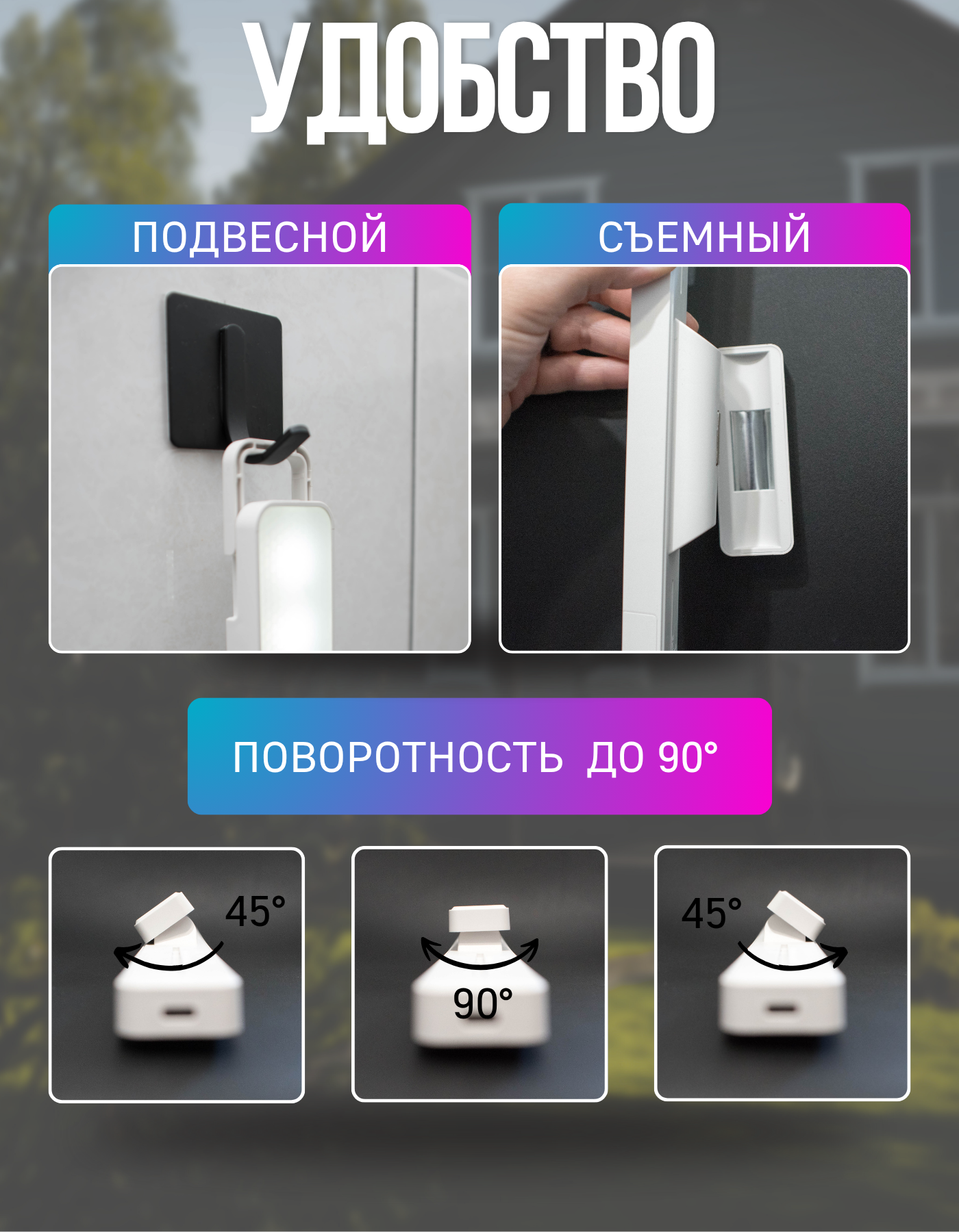 Светильник настенный магнитный беспроводной сенсорный 3 режима, лампа светодиодная, usb, 34 см с ручкой — фото 1