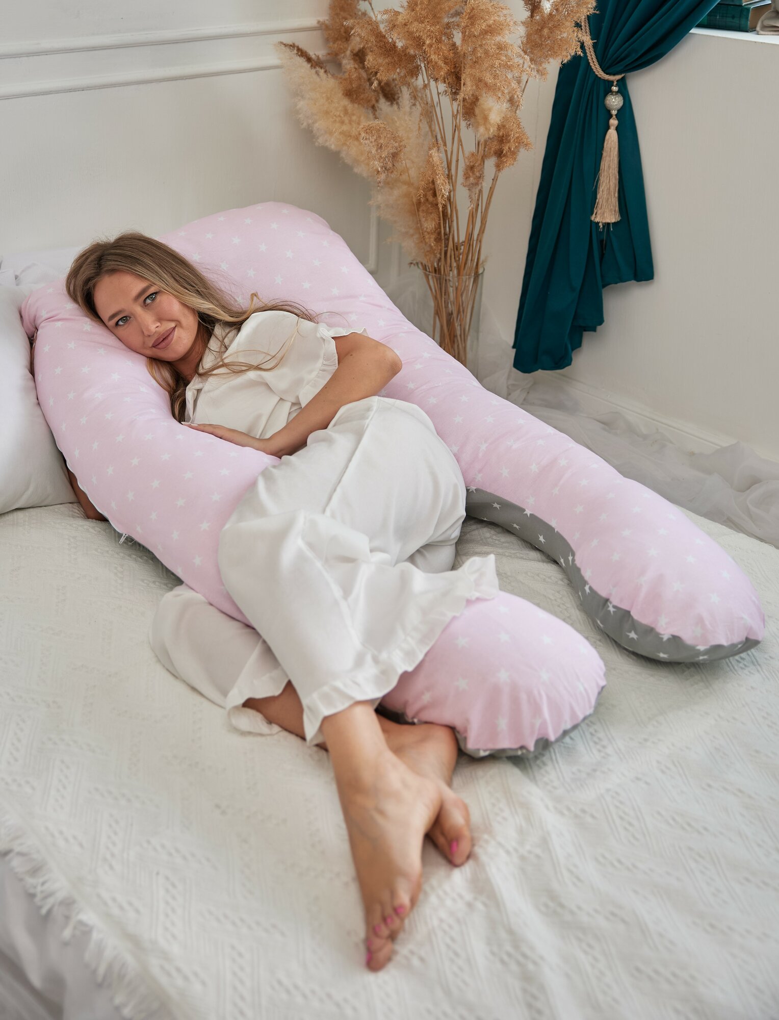 Подушка для беременных анатомическая Розовая/Серая