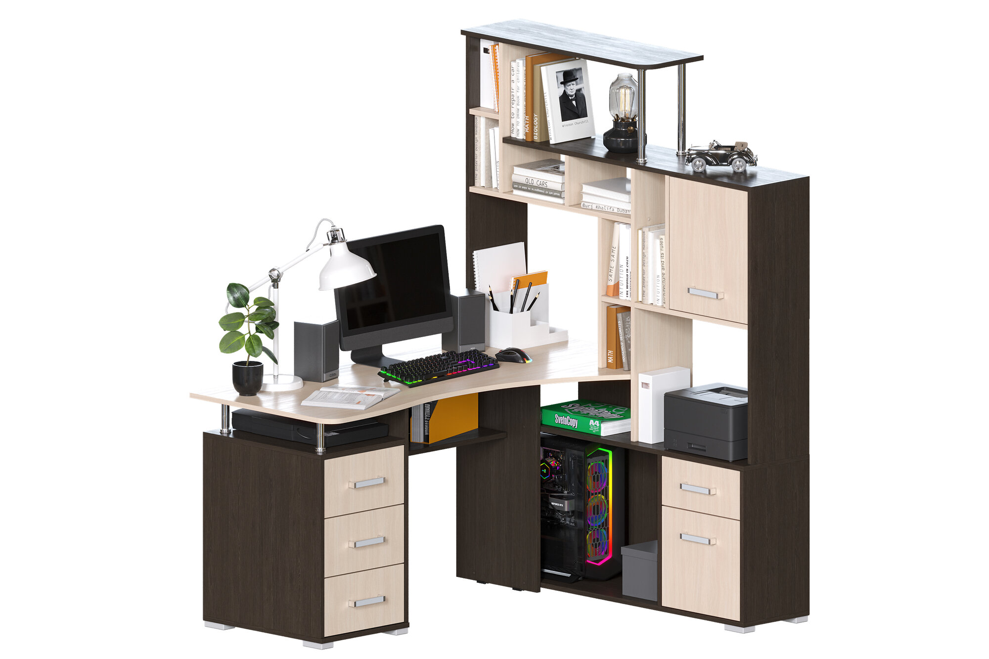 Компьютерный стол МагМебель Джаз-15 правый, венге + молочный дуб