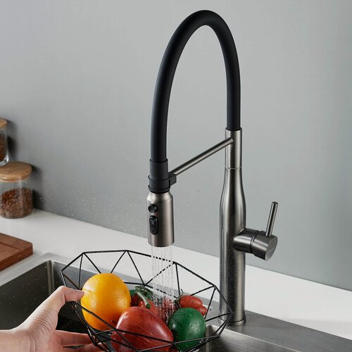 Изображение товара Высокий смеситель для кухни с гибким изливом и трехрежимной лейкой на магните Shevanik S123