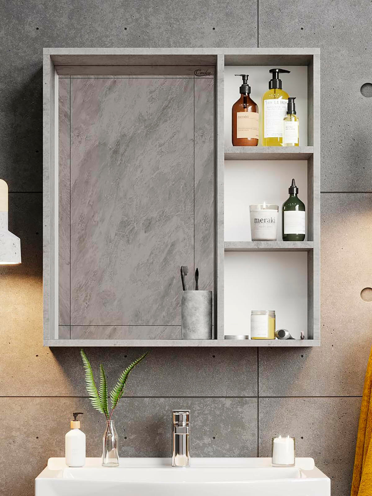 Шкаф-зеркало для ванной Onika Девис 65 бетон чикаго универсальный / 65x14x70 см