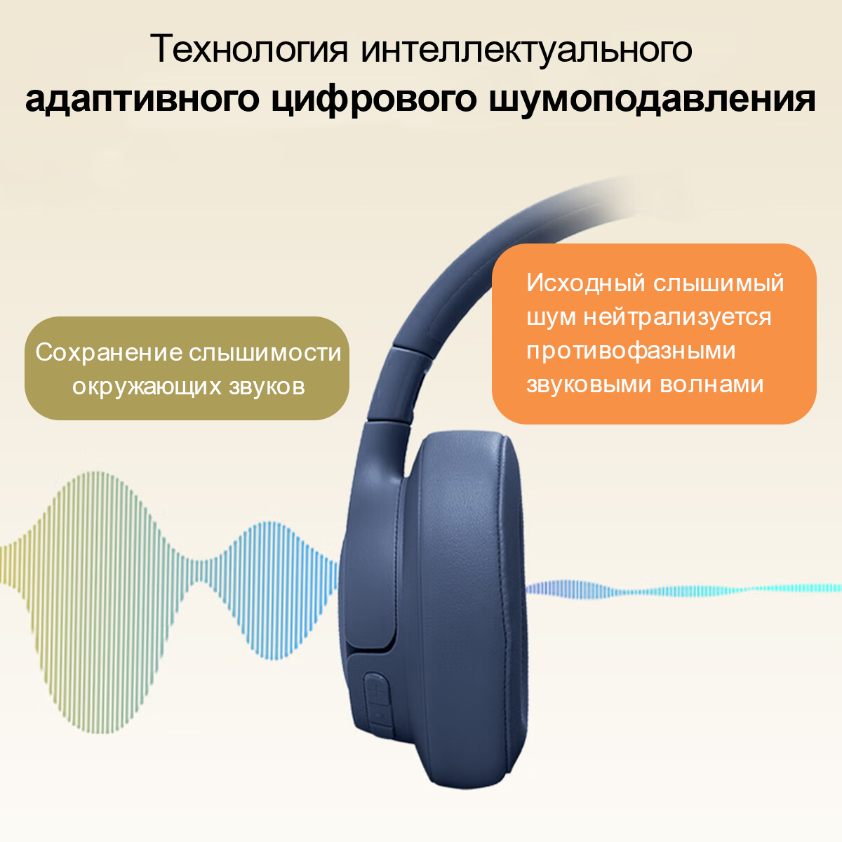 Беспроводные наушники JBL Tune 770 NC, mini jack 3.5 mm, Синий — фото 1