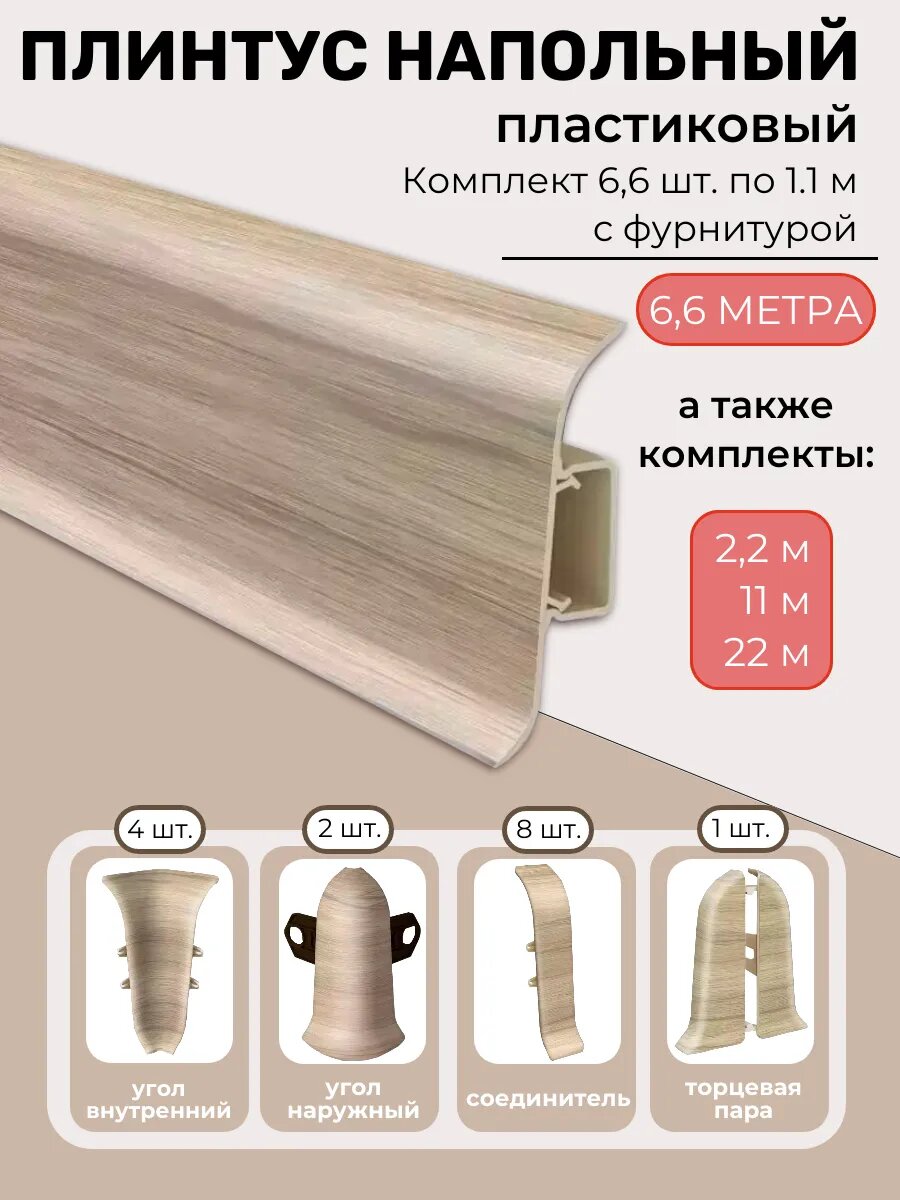 Плинтус напольный пластиковый с фурнитурой