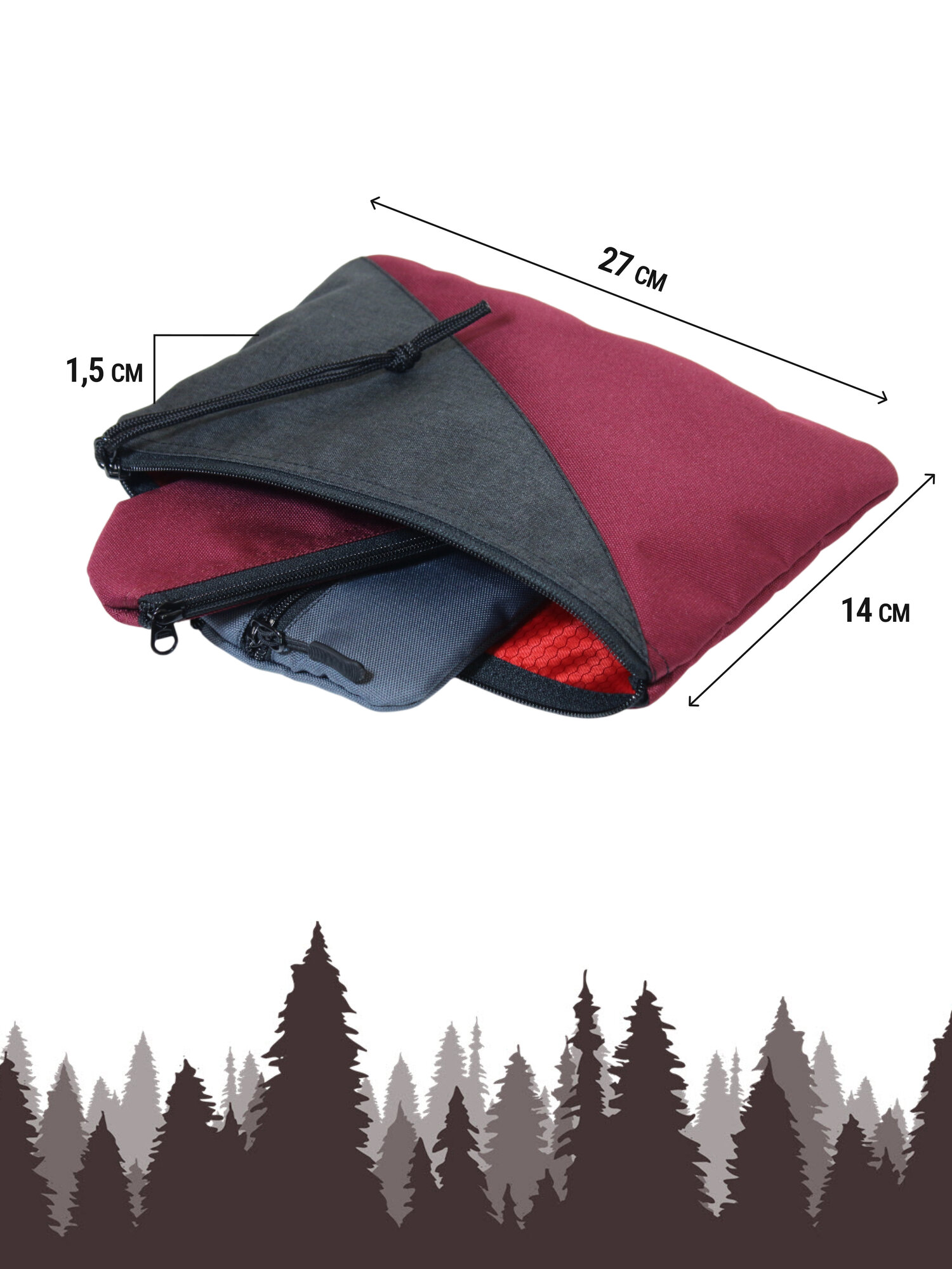 Несессер Две сосны, ширина: 1.5 см., высота: 18 см., длина: 27 см., , черный/бордовый — фото 1