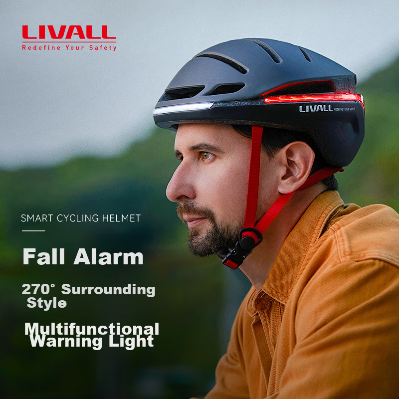 LIVALL Smart Cycling Helmet, Bicycle Road Bike Commuter Helmet with Light, Unisex Anti-Collision Large Head Circumference EVO21 Black
