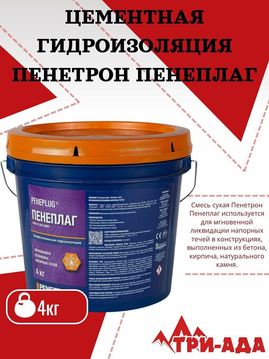 Пенетрон Пенеплаг фасовка 4 кг