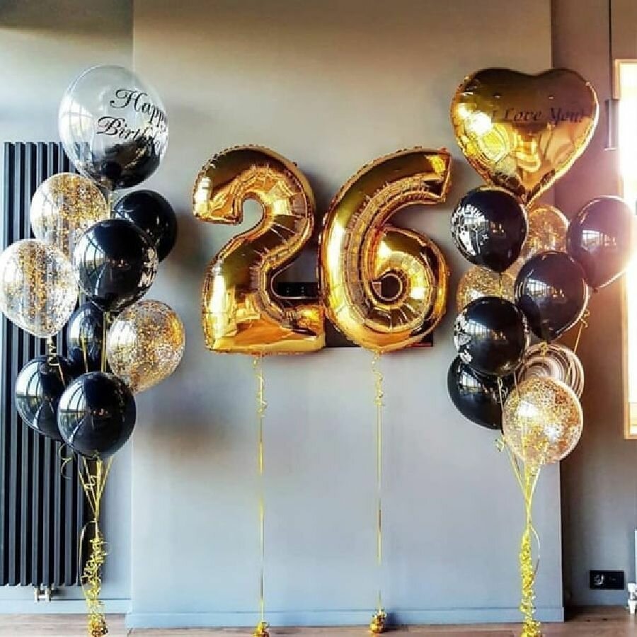 Шар воздушный фольгированный Цифра 26, цвет золотой 42"/106 см (шз2)(шз6)