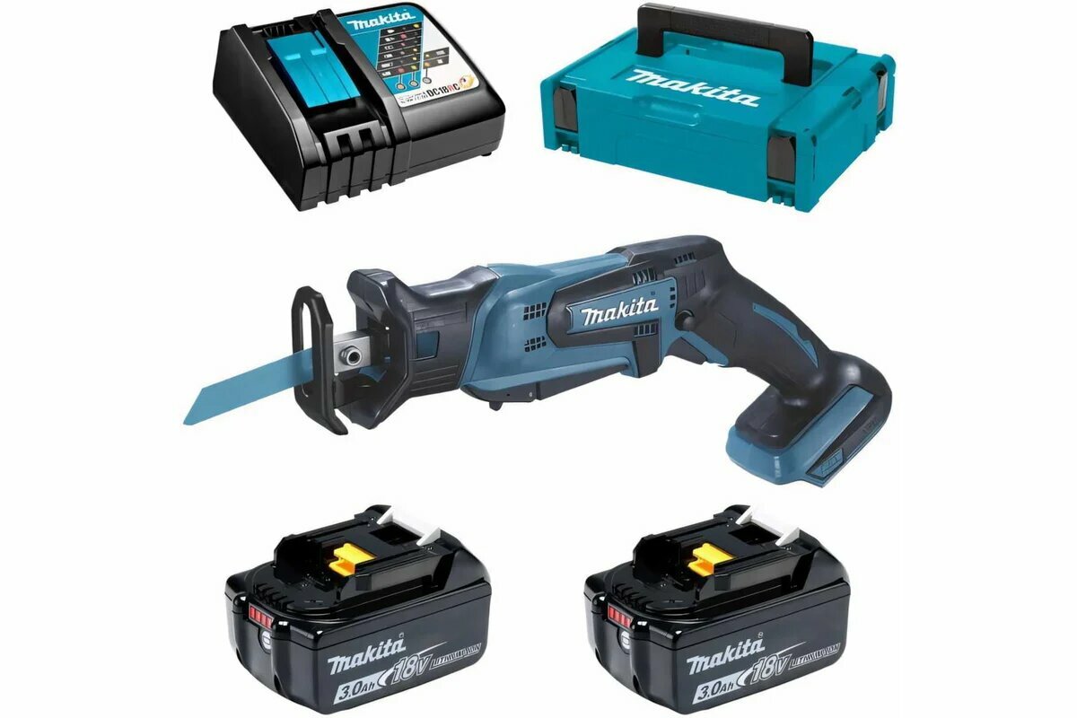 Аккумуляторная сабельная пила Makita LXT 18 В ход 13 мм рез 50 мм 2x3.0 Ач ЗУ DJR185RFE