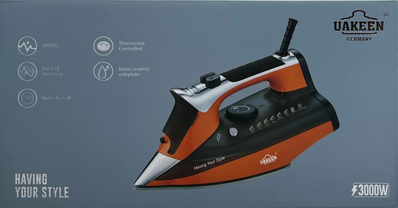 Утюг UAKEEN ZL-813A, 3000Вт, керамическая подошва, вертикальное отпаривание,
