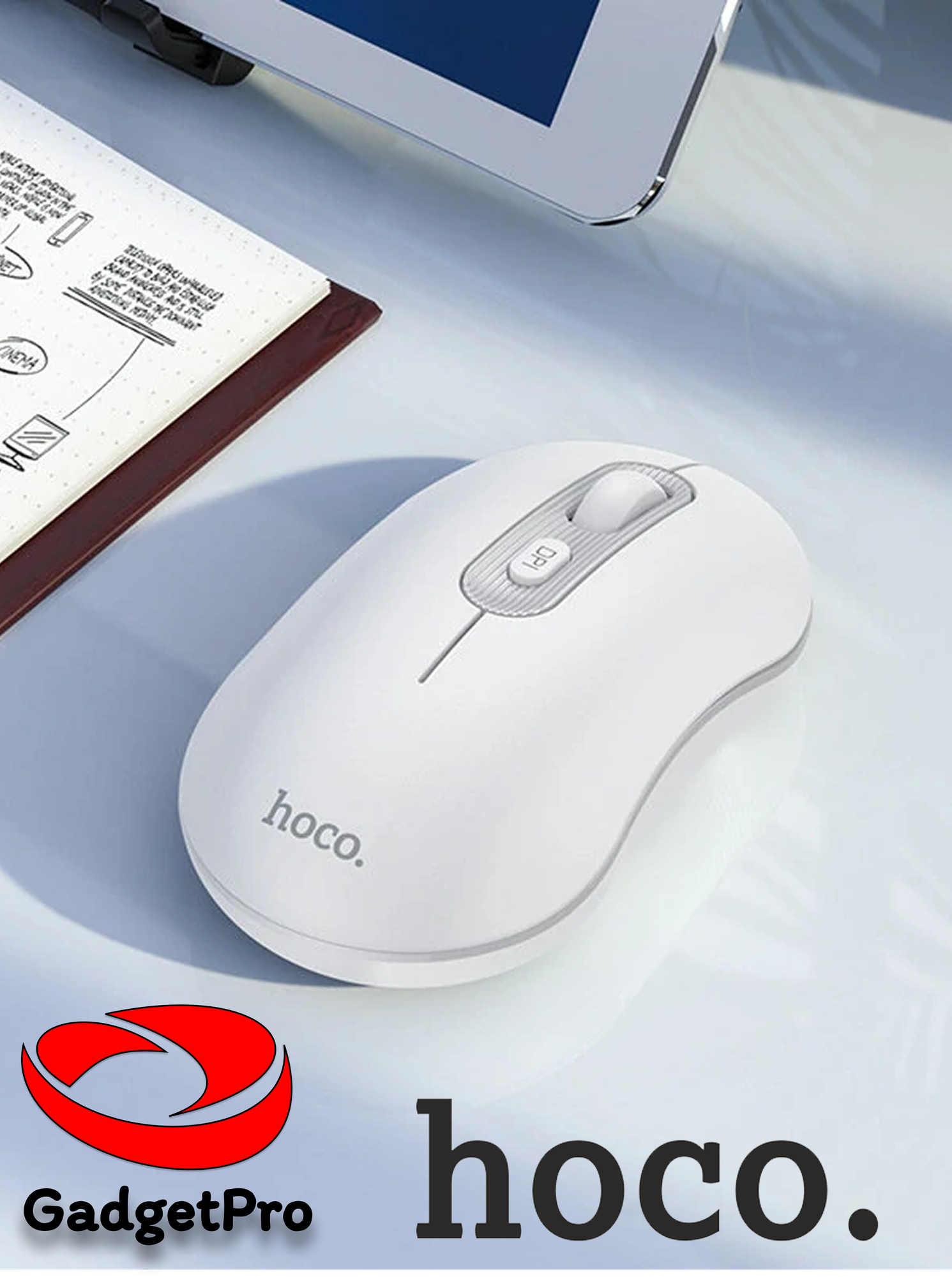 Беспроводная компьютерная мышь HOCO GM21 Platinum, 2.4G, 1000–1600 DPI, 4D-кнопка, лёгкая, эргономичная, Белый